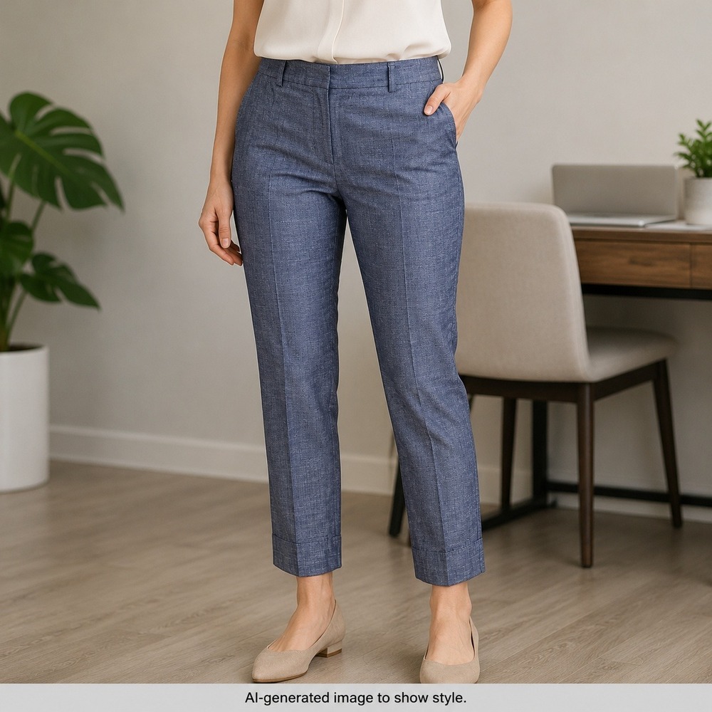 The Limited Drew Fit Cropped Pants Blue Cotton Chambray Trousers Dress Womens 8